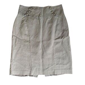 Worthington Gray Button Front High Waisted Pencil Skirt 12P Cotton Blend Petite
